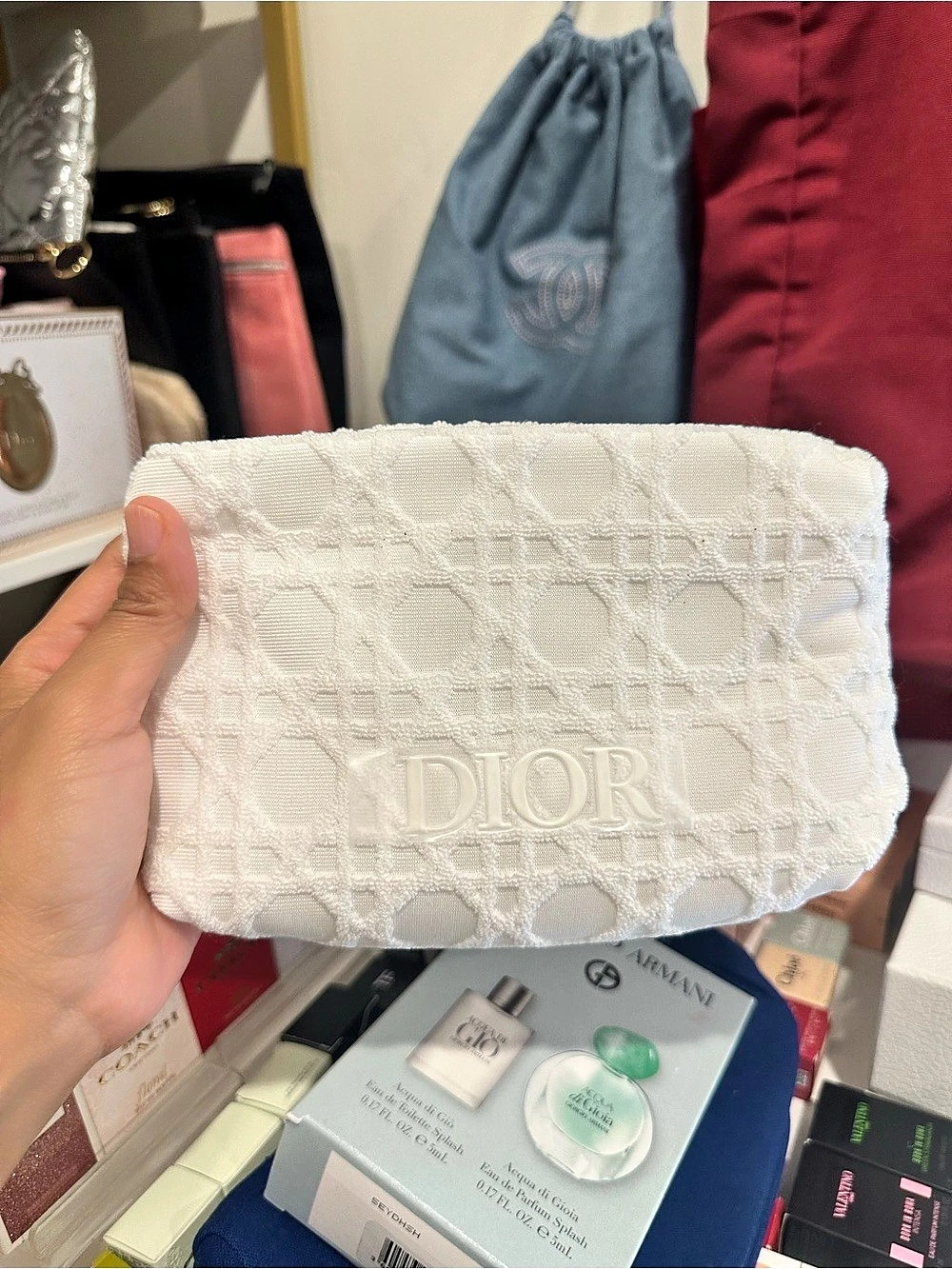 Dior Beauty White Cannage Terry Cloth Pouch